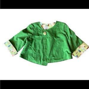 LIL’ FISHY Handmade Reversible Corduroy Coat Green With Print Girl’s Size 4/5T